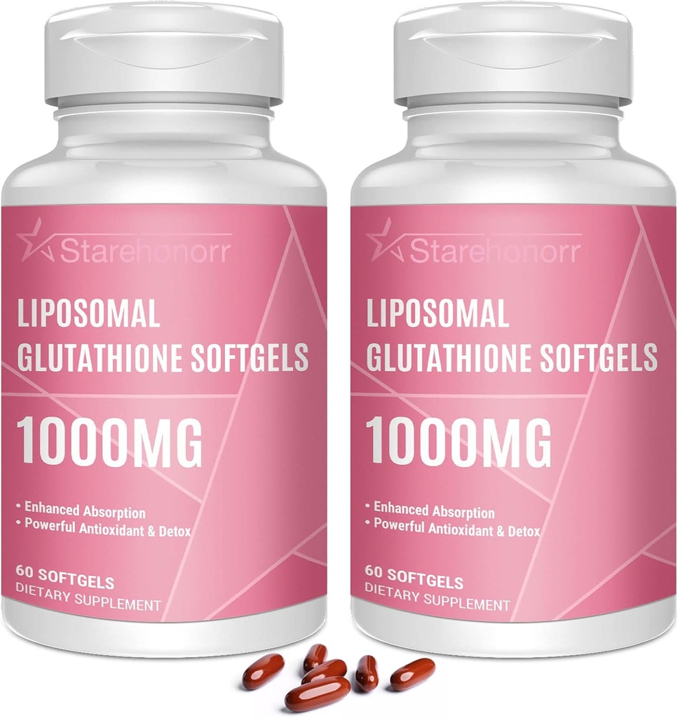 Liposmoal Glotione Softgels 1500MG, va reduir la Gloptione suplementari amb Vitamina C, millor Abssió, la potència antioxid per a Sanitat, Detox, Imnee salut, 120 Softlis