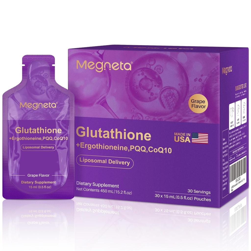 Liposomal Glutathione Supplement, 500mg Glutathione with PQQ, CoQ10 & Vitamin C, Antioxidant, Immune & Cellular Wellness Support, Grape Flavor, 30 Pouches