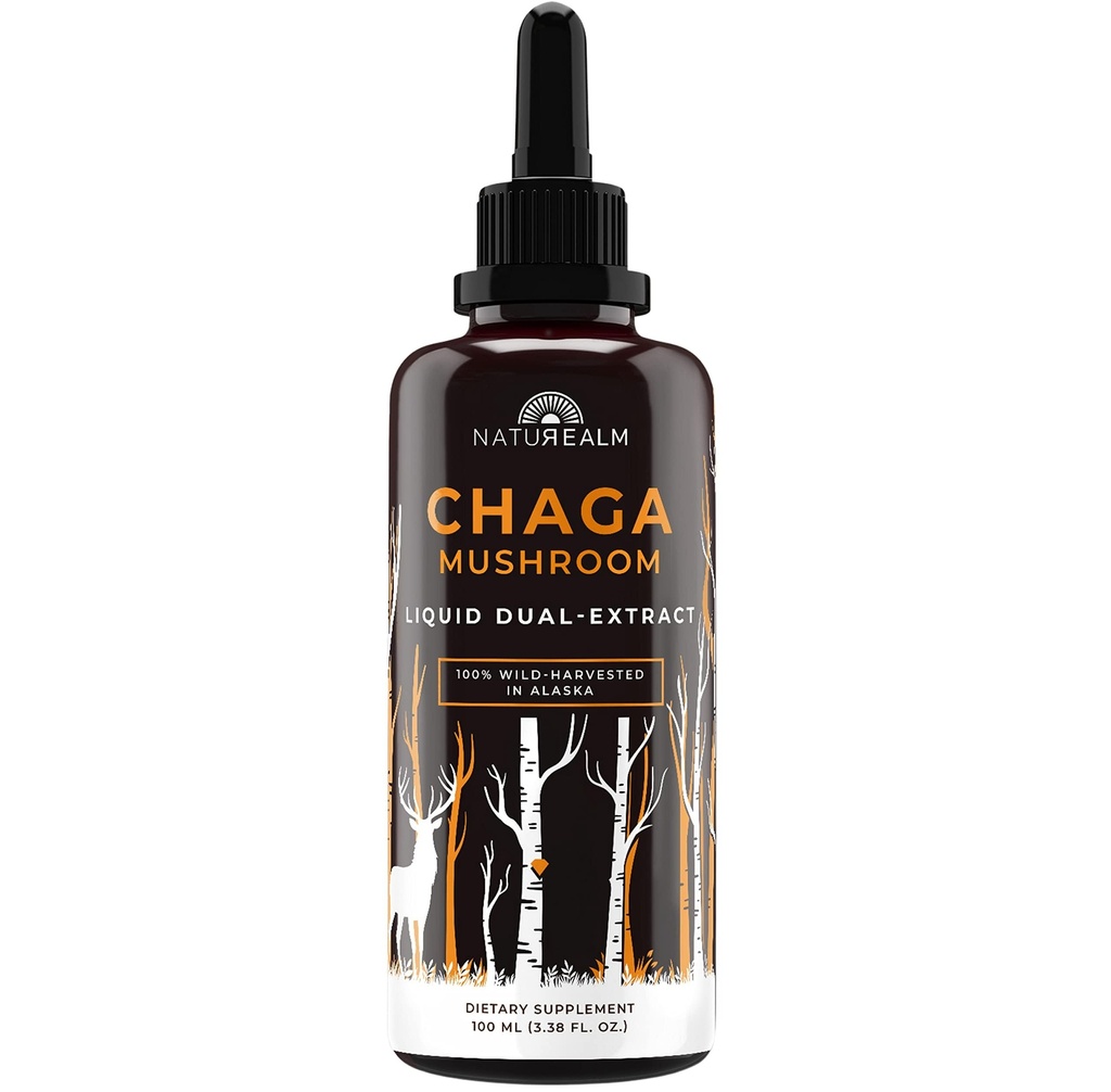 Chaga Mushroom Liquid Tincture Supplement – Immune Support, Antioxidant Boost & Hair, Skin, Nail Health, Vegan, Non-GMO – Wild-Harvested Fruiting Bodies, 2 Month Supply