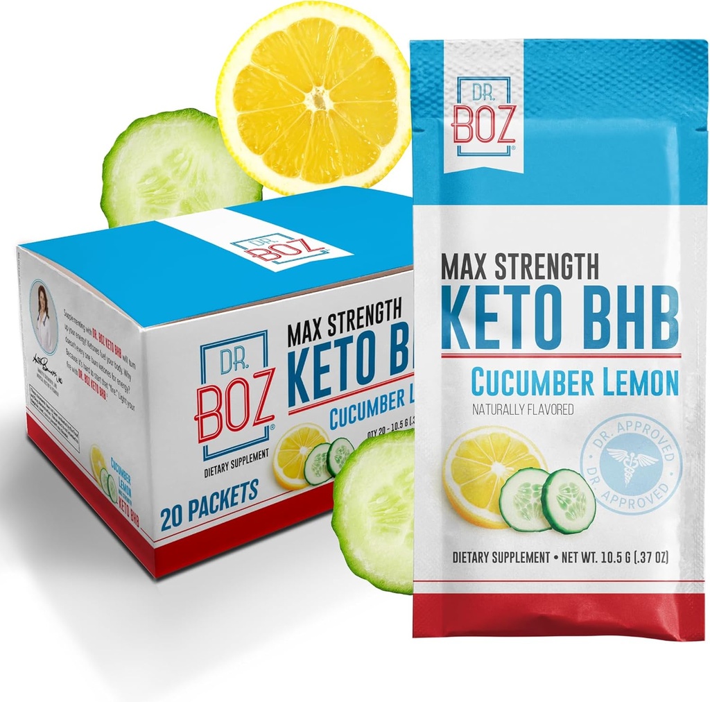 Dr. Boz - Keto BHB Powder - Cucumber Lemon, 20 Packets - Ketones Drink - Increase Energy ' Reduce Cravings - Max Strength Dietary supplement - Quality Tested - Made in The USA - 10.9oz (310g)