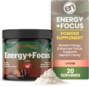 EarthNutri Energy + Focus Powder gehigarria - Energiaren bultzada eta kontzentrazioa PeakO2, AlphaSize, Cognizin, PurCaf, Theacrine, Acetyl L-Carnitine L-Tyrosine - Lychee Flavor - 20 zerbitzatu (171g)