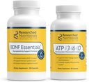 Researched Nutritionals Healthy Aging Bundle - BDNF Essentials Brain Health & Neuroplasticity Support (120 Capsules) & ATP 360 Mitochondrial & Cellular Energy Complex (90 Capsules)