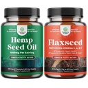 Bundle of Natural Hemp Seed Oil Capsules and Omega Flaxseed Oil 1000mg Softgels - with Essential Fatty Acids for Joint Support - Natural Omega 3 6 9 Supplement for Hair Skin and Nails