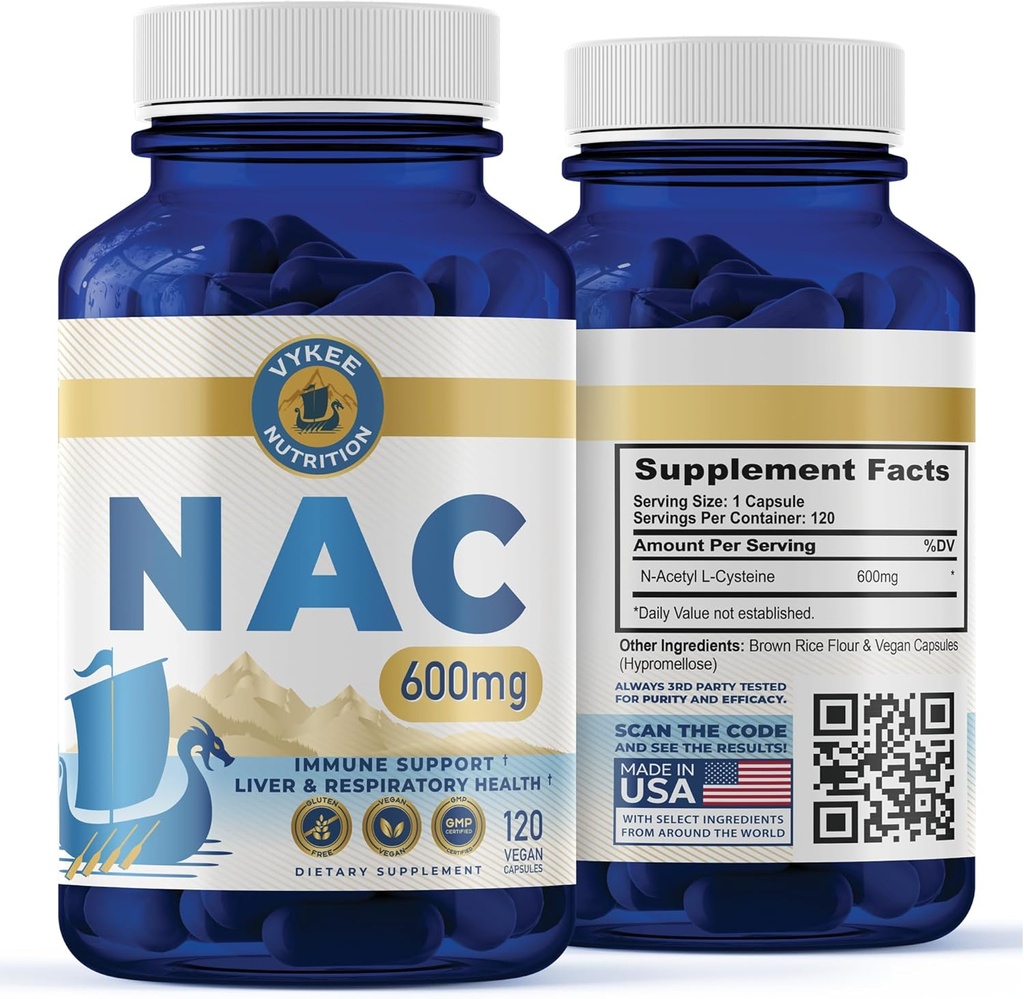 Capsule NAC – 600mg N-Acetyl L-Cysteine | Vegan, Non-GMO | Supporta la produzione antiossidante, la salute del fegato e la funzione immunitaria | 120 capsule