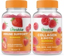 دعم مأمن قابل للحياة + Collagen ' Biotin, Gummies Bundle - Great Tasting, Vitamin supplement, Gluten Free, GMO Free, Chewable Gummy