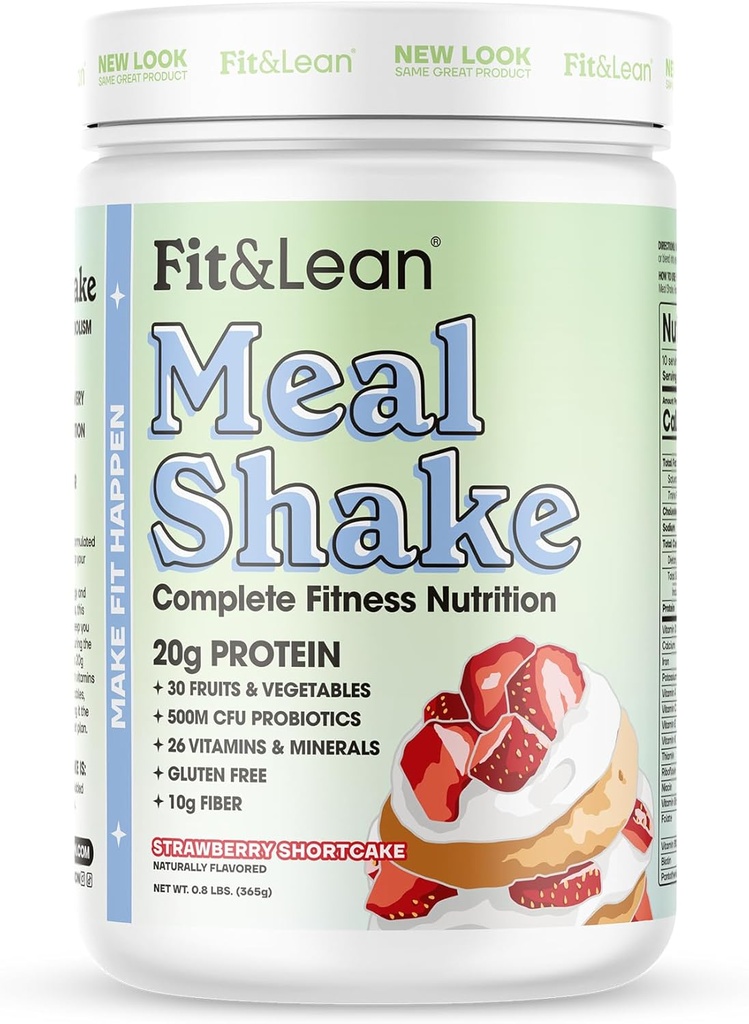 Fit & Lean Måltid Skake, Fettforbrenning Måltid Erstatning, Protein, Fiber, Probiotika, Strawberry Shortcake, 0,8 lbs (365 g),10 Serveringer Per Container