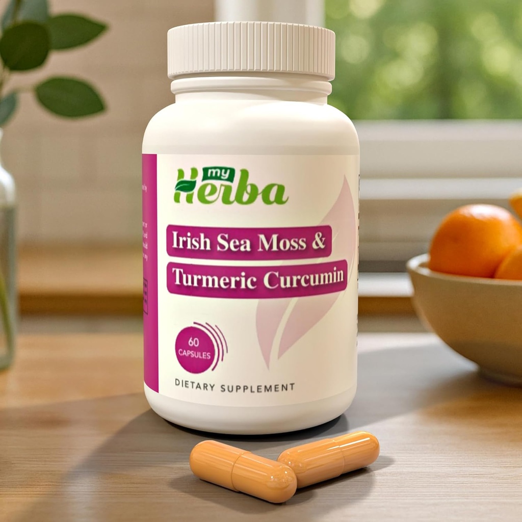 Sea Mos i Turmeric Curcumin suplementari - Vegan Formula amb mar irlandès Organic Mos & Estàndarditzat Extreu de Turmeric (95% Curcuminids), suport a la intervenitat i la noblesa per a adults, 60 Majúscules