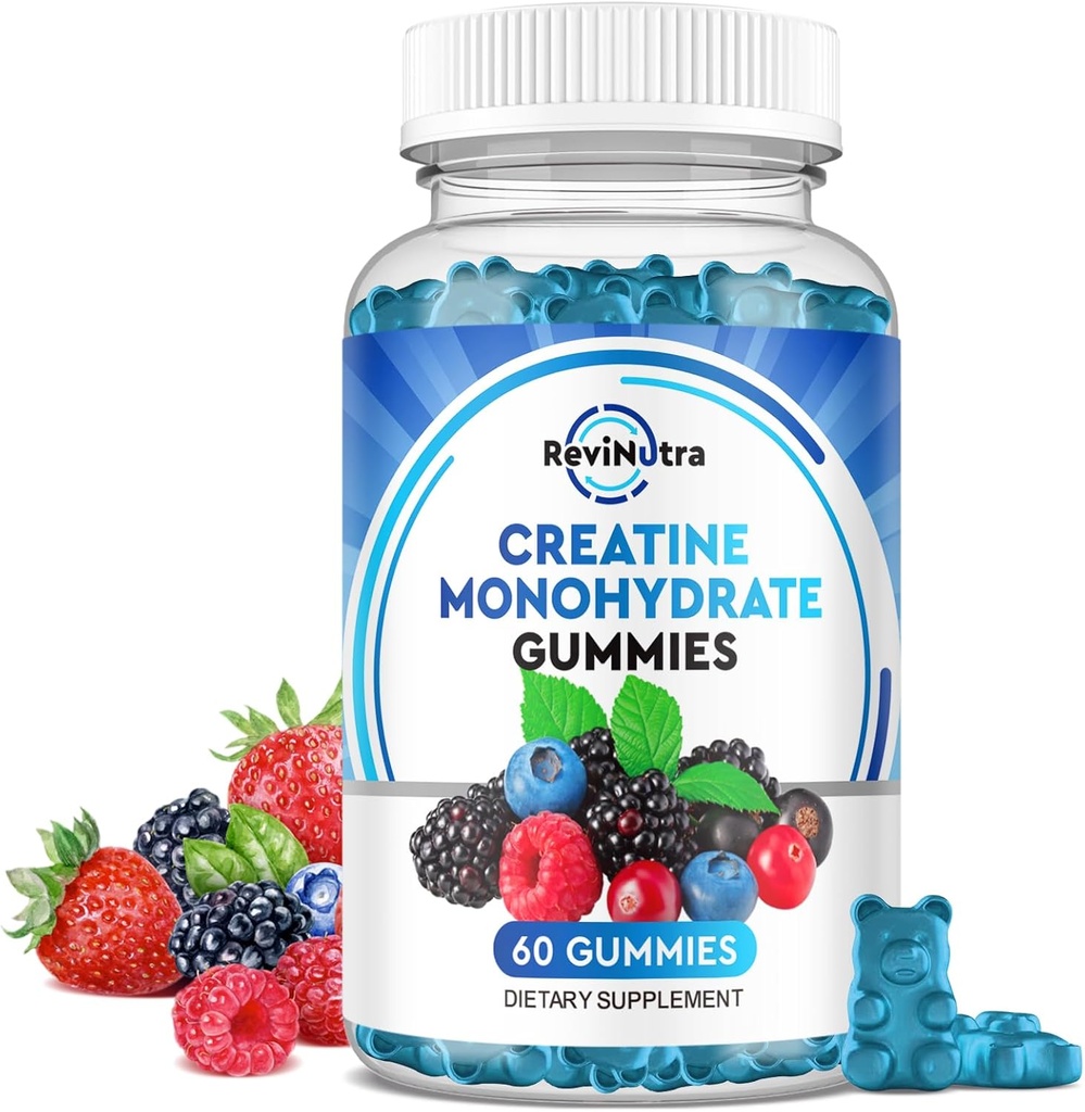 Creatine Monohydrate Gummies for Men & Women, Chewables Creatine Creatine Monohydrate with Vitamin B12 for Muscle Growth & RecoveryVegan, Mixed Berry Flavor, 60 Gummies