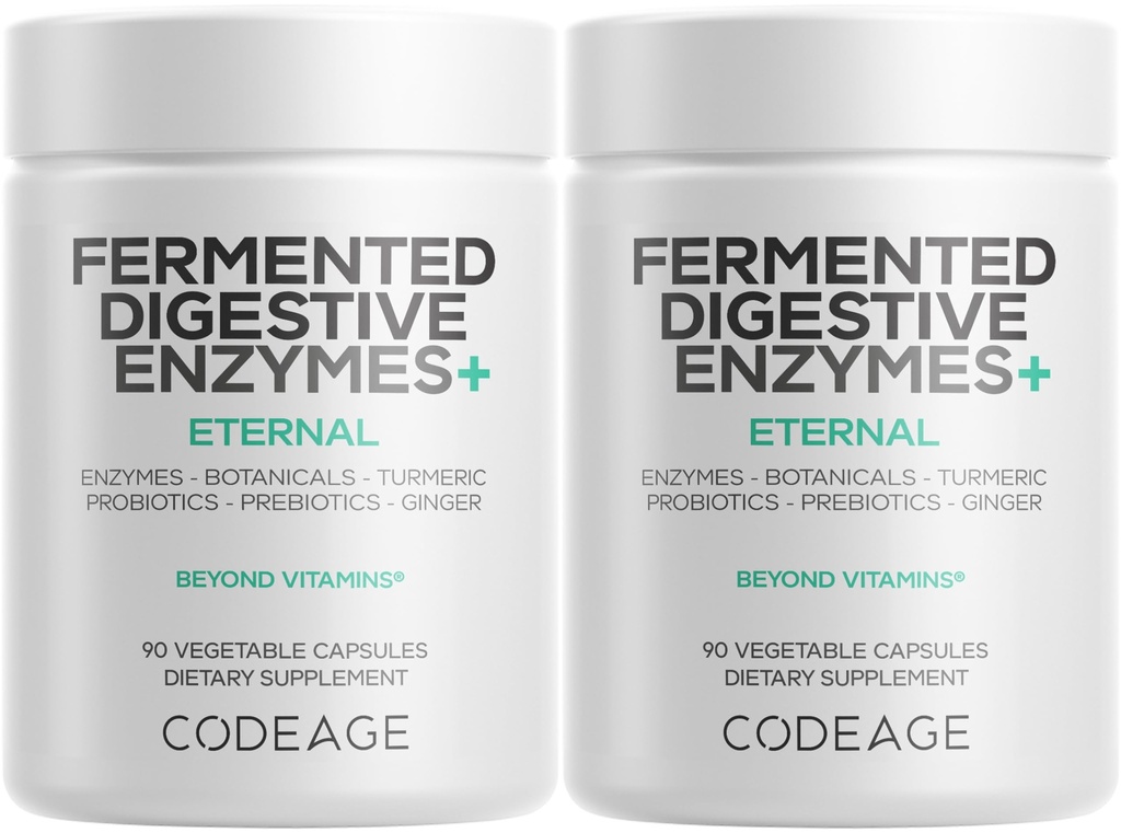 Codeage Fermented Digestive Enzymes Supplement 3-Month Supply - 14 Digestive Enzymes, Probiotics, Prebiotics, Fermented Botanicals, Plant-Based Multi Pancreatic Enzymes - 1 Capsule a Day - 2-Pack