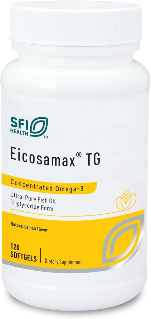 Klaire Labs SFI Health Eicosamax TG pílulas de aceite de peixe con EPA/DHA - Ácidos graxos omega-3 para apoiar a función cerebral e corazón - Flavor de limón natural para axudar a reducir os desperdicios de peixe ou Aftertaste (120 Softgels)