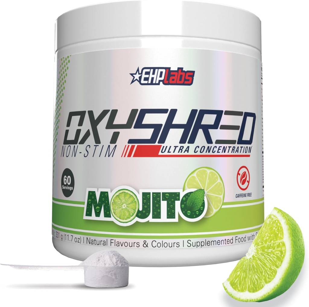 EHP Labs OxyShred Non Stimulant Pre Workout - Stim Free Pre Workout, Caffeine Free Prepraprabuining for Men & Women - Non Stim Pretraining - Sugar Free Energy Powder - Mojito, 60 Servings