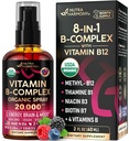 USDA Organic Vitamin B-Complex Liquid Spray 8-in-1 - B5 Pantothenic Acid | B12 Methylcobalamin | B1 Thiamine | B6 Pyridoxine | B7 Biotin | B9 Folic | B3 Niacinamide - Berry Mix Flavor - 2fl oz