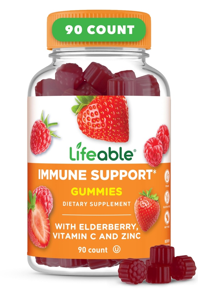 Lifeable Immune Support Gummies for Adult | Elderberry Vitamin C and Zinc | Great Tasting Elderberry Immune Support Supplement Gummies | Immunity Gummies for Adults, Men, Women | 90 Gummies