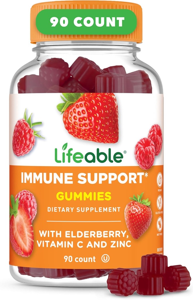 Pastilhas de suporte imunitárias para adultos Vitamina C e Zinco de Elderberry Grande saboreamento Elderberry Imune Supplement Gummies de suporte □ Gummies de imunidade para adultos, homens, mulheres