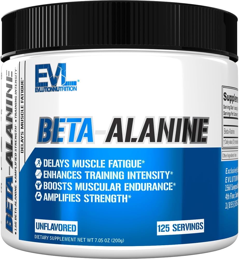 Evance Nutrition Beta-Alanine - Palaiko raumenų ištvermę, Intense Training & Stiprumas - 1.6g Pure Beta-Alanine per Serving - Recovery - Dieta papildas - Neskonio milteliai - 125 Servings