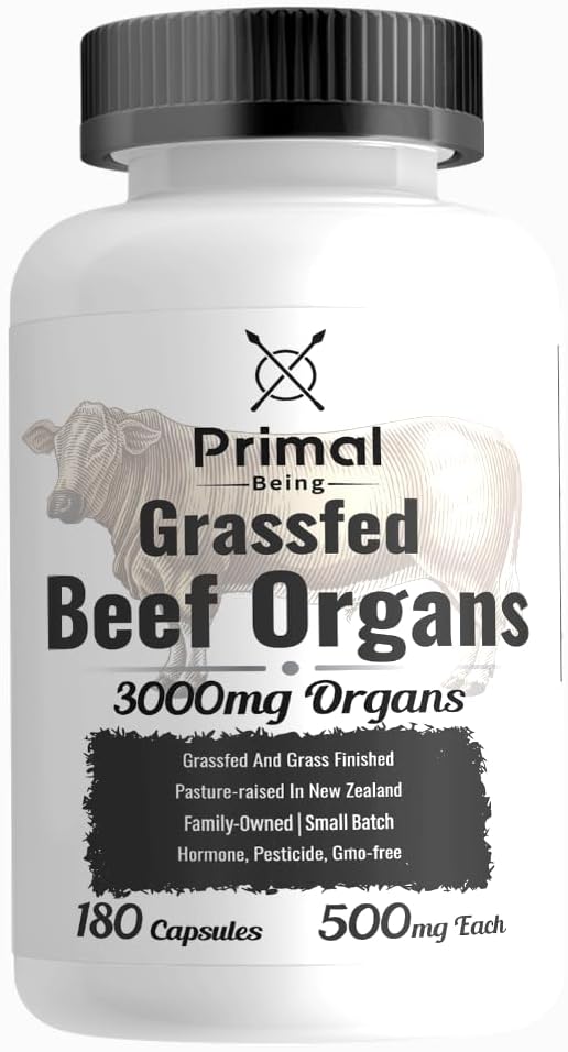 Primal Being Grassfed Beef Orgel Complex - Lever, Hart, Pancreas, Milt, & Nier- Ondersteunt Algemene Gezondheid & Performance - 180 Capsules, 3000mg per Serving