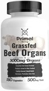 Primal Being Grassfed Beef Organ Complex - Liver, Heart, Pancreas, Spleen, & Kidney- 지원 전반적인 건강 및 성능 - 180 캡슐, 서빙 당 3000mg