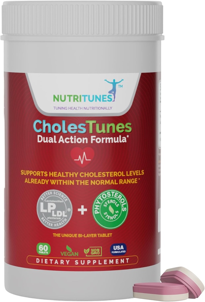 CholesTunes - 심장 혈관 웰빙을위한 Phytosterols & Probiotic LP LDL와 Cholesterol 지원 보충 - GMO, 글루텐 - 무료, Soy-Free, Lactose-Free, 60 정제