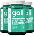 Goli Nutritional Supplement, Pre+Post+Probiotika Gummy - 180 Count - Verdens første 3-i-1 Glutenfri, Vegansk, Ikke-GMO og Gelatinfri.