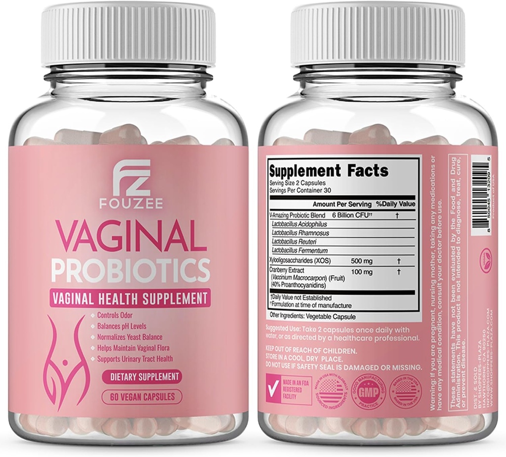 Vaginal Probiotics for Women pH Balance — Cranberry Extract Prebiotics & Lactobacillus Blend — Women’s Vaginal Health Supplement for Vaginal Odor & Vaginal Flora, Yeast Balance, 60 Capsules