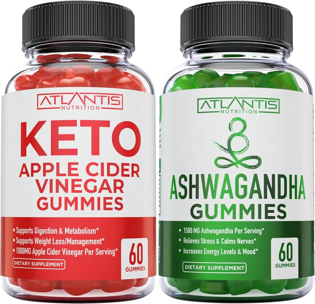 60 Keto Jabłko Cydr Gummies Ocet Zaawansowana utrata masy ciała + 60 Gummies Ashwagandha - 1500MG Ashwagandha Per Serving