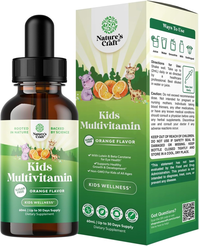 Natures Craf Liquid Multivitamin for Kids Ανοσία Υποστήριξη - Yummy Toddler συμπλήρωμα με ένα C D3 E B6 και βιταμίνες όλων των ηλικιών Υψηλή απορρόφηση