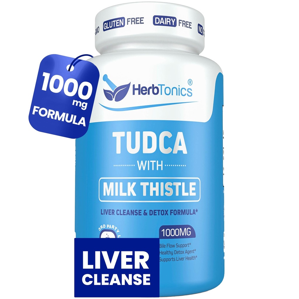 Herbtonics TUDCA 1000mg Liver Detox & Gallbladder Support – Milk Thistle & Pterostilbene Enhanced Bile Salt for Liver Cleanse, Healthy Bile Flow, and Digestive Health (60 Vegan Capsules)