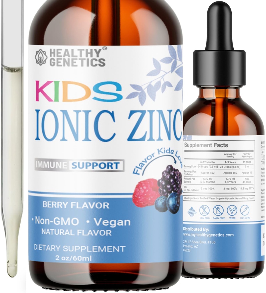 Ionic Liquid Zinc Drops for Kids & Toddlers | 30 Day Supply | Zinc Sulfate | Immunity, Mood, Brain Thyroid | 2 Oz