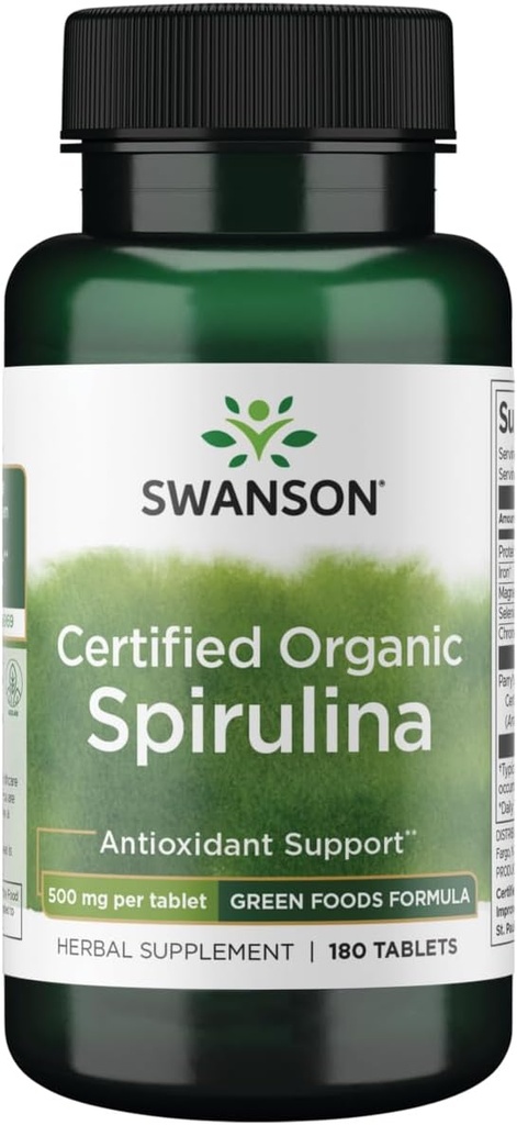 Swanson Certified Organic Spirulina 500 Milligrammen 180 Tabs