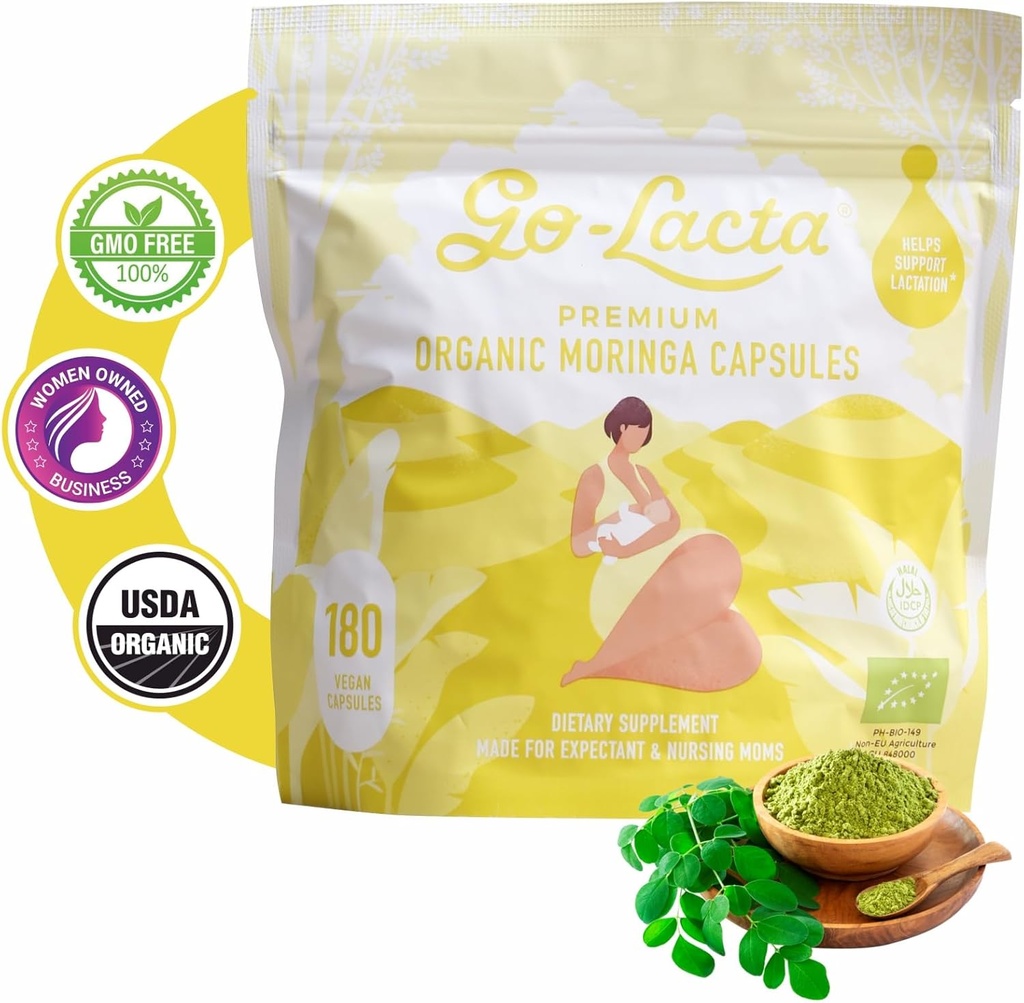 Go-Lacta 100% אורגני Premium Moringa קפסולות להנקה - בנה אספקת חלב אם לפני הלידה - הנקה בריאה עבור אמא ותינוק - להגדיל את חלב אספקת חזה
