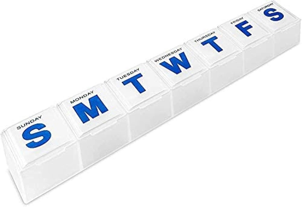 Organitzador de Pilal - extra Gran Pill, medicina, caixes d' organitzadora, Setmanal i Daily Planner, amb facilitat per llegir lletres, BPA Lliure - Dia 7 Day Dates - Casetació Pall