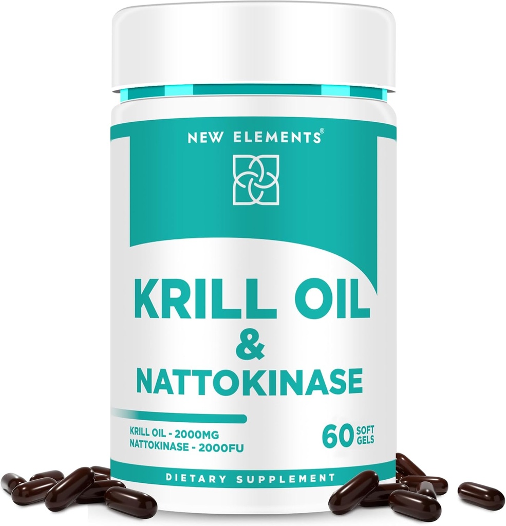 Nattokinase Supplement 4000 FU Organic with Antarctic Krill Oil Omega 3 Softgels 2000mg | DHA | EPA | Nattokinase Derived from Japanese Natto | Cardiovascular & Heart Health Support | 60 Softgels