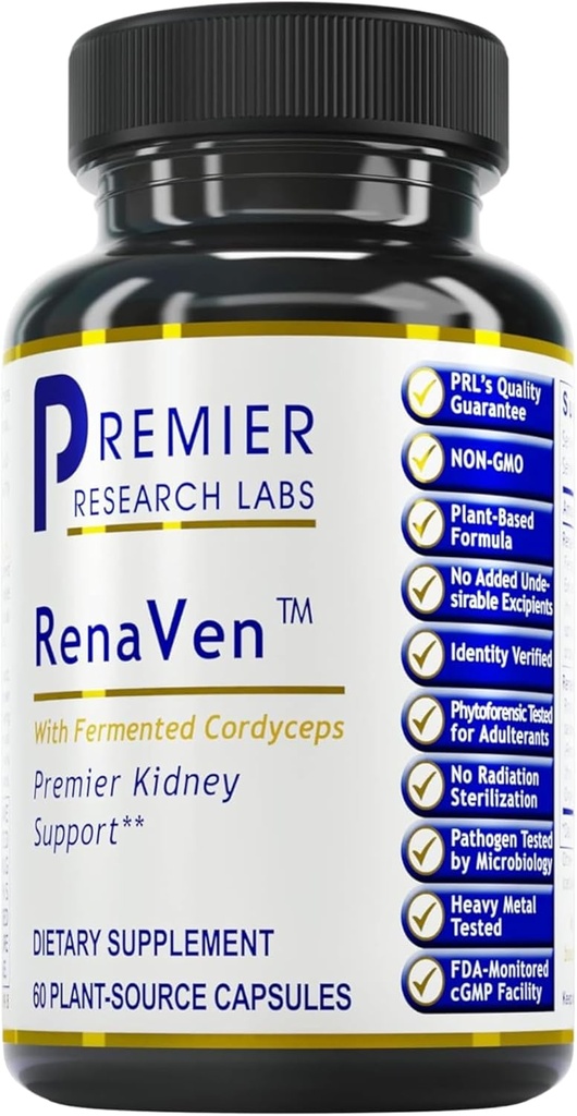 Premier Research Labs RenaVen - Premier Kidney Support for Kidney Cleanse Detox and Repair | Improve Kidney Function and Urinary Support with Fermented Cordyceps - 60 Plant-Source Capsules