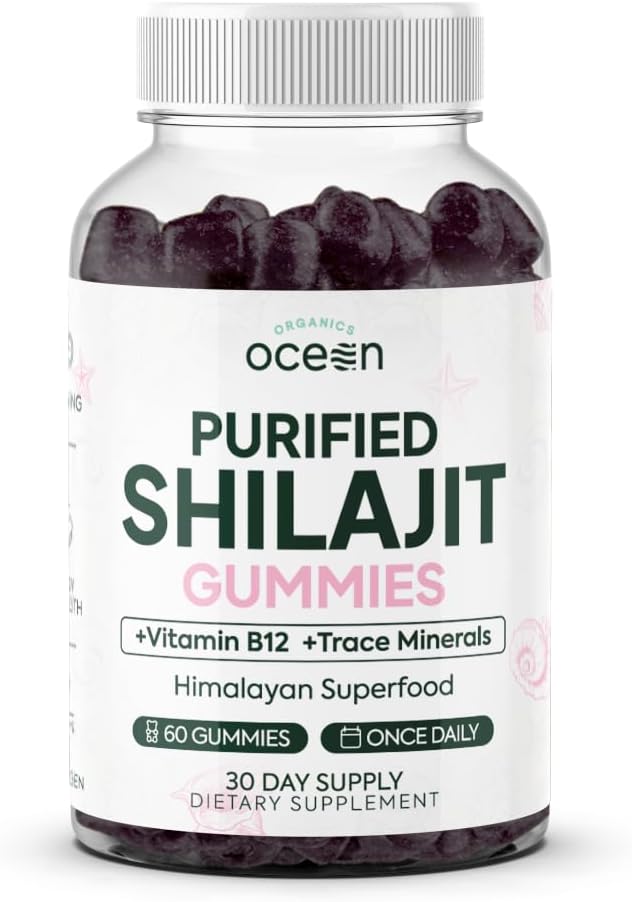 Organik Samudera Shilajit untuk Pria dan Wanita - Tambahan Alam dengan Vitamin B12, Chromium dan Selenium untuk Age- Defying, Energi, Hormone Dukungan dan Lebih - 60 Shilajit Gummies