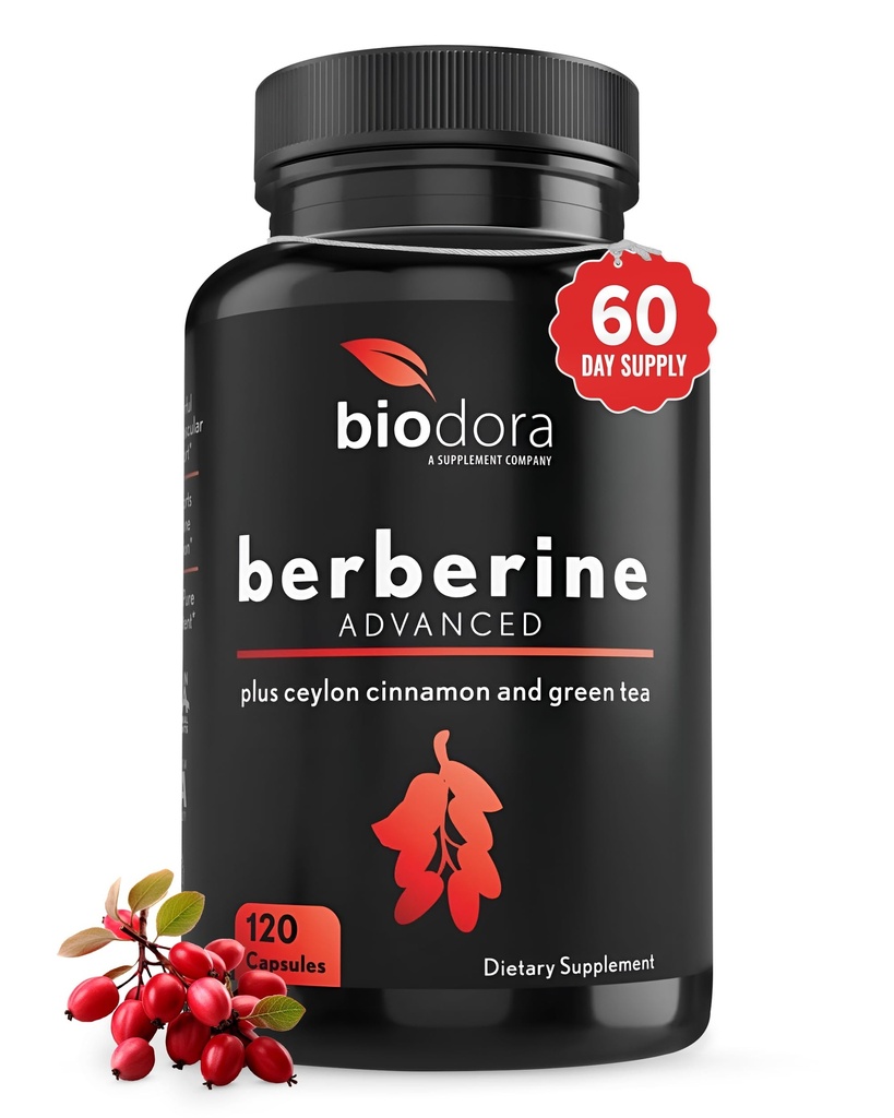 Berberine Advanced Plus with 1200mg Berberine - 100mg Ceylon Cinnamon and 100mg Green Tea Extract - 1400mg Per Dose -120 Capsules - 60 Day Supply - Supports Immune and Cardiovascular