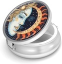 Pill Box-3 Comment Small Pill Case for Purse & Pocket Mini Metal Pill Travel Container to Hold Suplemen Vitamins BPA- Free (Sun and Moon)
