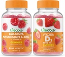 Lifeable Calcium, Magnesium, Zinc & Vitamin D + Vitamin D 5000 IU, Gummies Bundle - Great Tasting, Vitamin Supplement, Gluten Free, GMO Free, Chewable