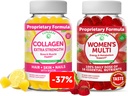 Lunakai Collagen a dámske multivitamínové Gummy Bundle - Non-GMO Anti Aging Doplnky s biotín, zinok, vitamín C a E - 100% denná hodnota 16 Základné vitamíny a minerály - 30 dní