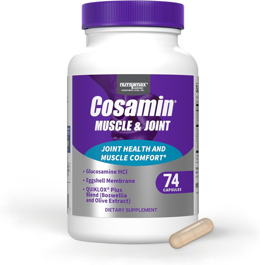 Nutramax Cosamin® Muscle & Joint, werkt om Cartilage Breakdown te verminderen, beschermt gewrichten, en vermindert spierpijn, 74 capsules