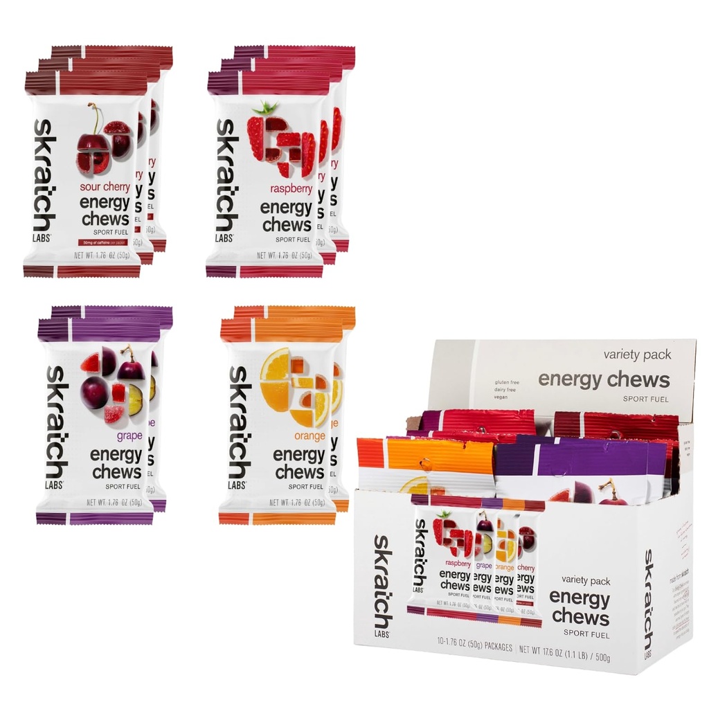 Skratch Labs Energy Chews | Gummies for Running, Cycling & Endurance Quick Carbs for Athletes, Easy to Digest, Real Fruit | Gel Alternative for Runs & Rides | Variety Pack 10 Pack | Gluten Free, Vegan