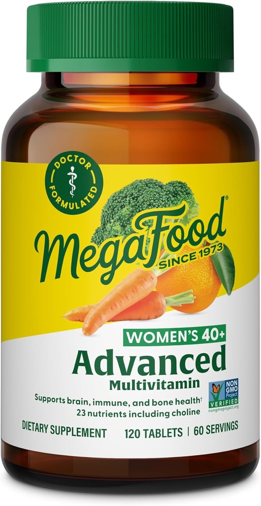 MegaFood Women's 40+ Advanced Multivitamin for Women - Dr Formulated - Vitamin B, Vitamin D3, Vitamin K2 ' Choline - Energy Metabolism, Brain Health ' Bone Health - Vegetarian - 120 Tabs (60 servings)