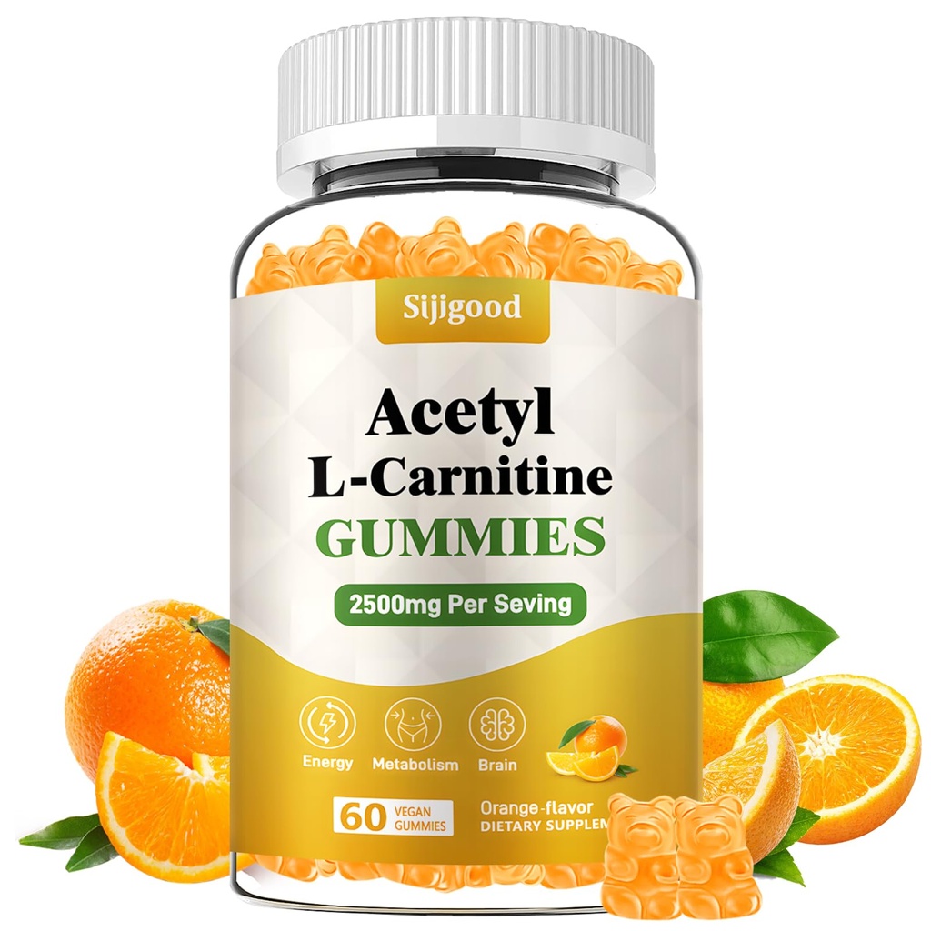 Acetyl L-Carnitine Supplement, Natural Nutrition Supplement for Boost Energy, Immunity, Vegan, Orange Flavor, 60 Count