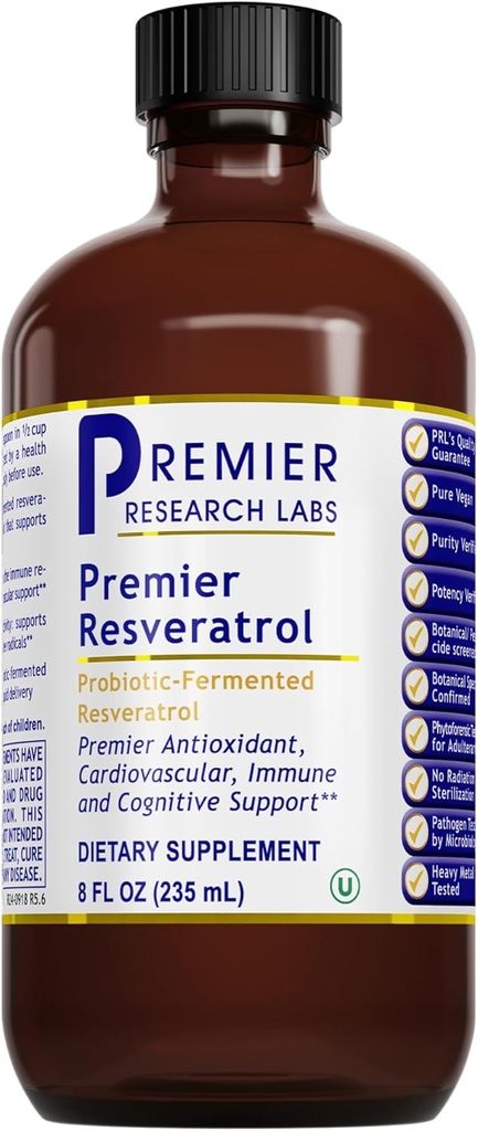 Premier Research Labs Resveratrol - Resveratrol Skystas papildas, Trans Resveratrol, Antioksidantas Parama širdies sveikatos ir kraujo srautas, Senėjimo parama, 180 mg per Teaspon - 8 Fl Oz