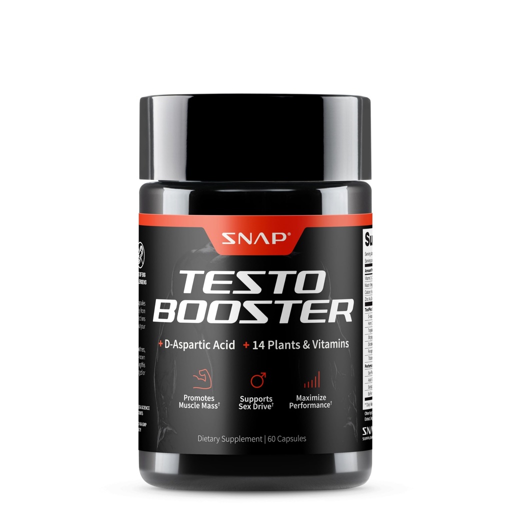 Snap Supplements Testosterone Booster for Men - Promotes Muscle Growth, Booster for Men, Enhancing Natural Energy, Stamina and Strength, 60 Capsules