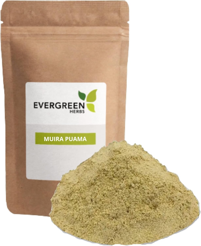 Evergreen Herbs Herbal Powder (Muira Puama) - Resealable Stand Up Pouch para garantir a frescura.