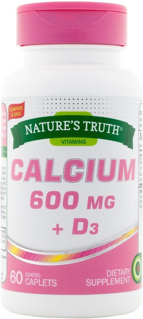 Naturens Sanning Kalcium 600 mg + D3-60 Belagda Caplets, Pack av 2