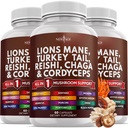 NEW AGE Lions Mane Mushroom Supplement with Turkey Tail Reishi Cordyceps Chaga with Marshmallow Root 180 Count