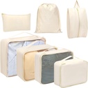 Toplive 7 Sæt Packing Cubes til Rejser, Bagage Organizer tasker til Rejser Tilbehør, Kompression Packing Cubes, Beige