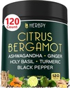 6in1 Citrus Bergamot Supplement with Ashwagandha, Holy Basil, Turmerica & Ginger Root - Zdravé starnutie, Immune & Relaxation - 120 Vegan Kapsule
