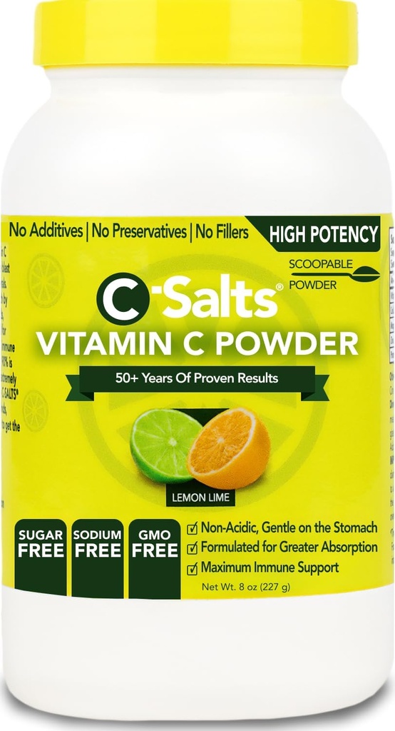 C-Salts Powder C Powder - 100% chất lượng cao Dose Buffered C Powder cho Immune Hỗ trợ - nhiên liệu sinh học, Sugar- Free, Vegan, non-GOO, Smach-Alfly, chanh 8oz
